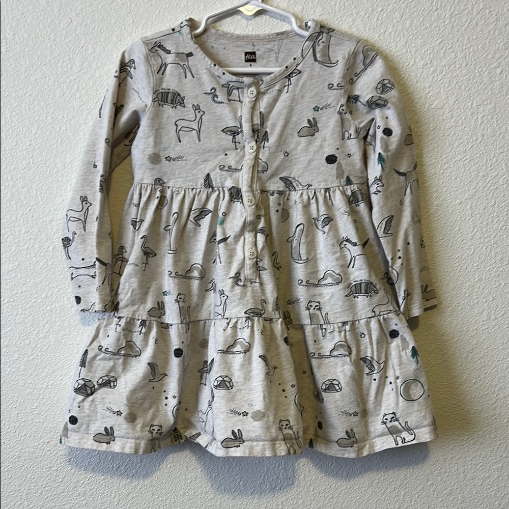 Tea Collection Gray Animal Print Kids Dress